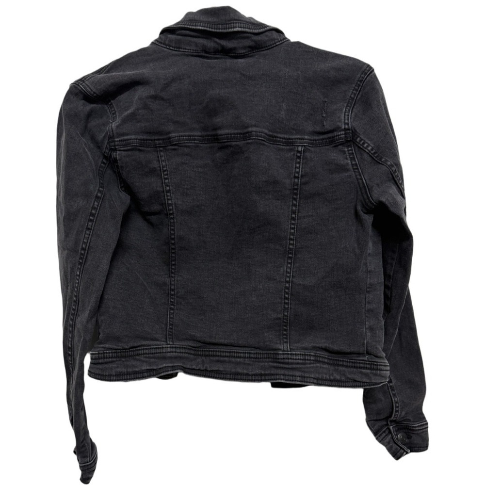 Aéropostale Seriously Stretchy Black Distressed Denim Jacket Women Small Cropped - Picture 4 of 6
